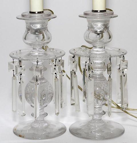 CRYSTAL CANDLESTICKS MOUNTED AS LAMPS