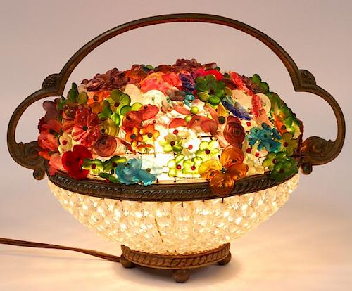 CZECH GLASS FLOWER BASKET LAMP