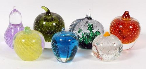 ART-GLASS FRUIT-FORM PAPERWEIGHTS 7 ITEMS