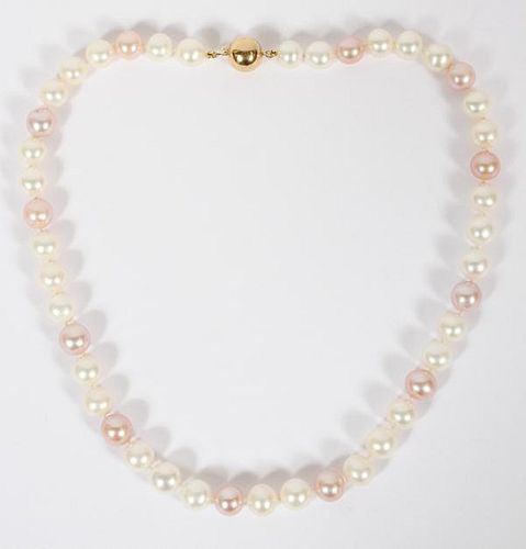 10.5MM FRESHWATER PINK AND WHITE PEARL NECKLACE