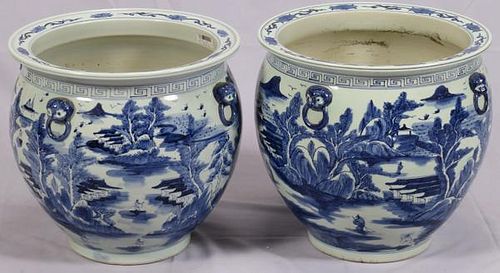 CHINESE BLUE AND WHITE PORCELAIN JARDINIERES PAIR