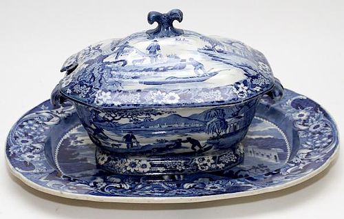 STAFFORDSHIRE STYLE PORCELAIN TUREEN AND PLATTER