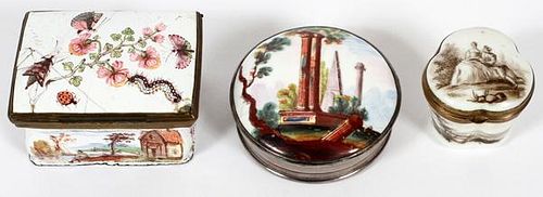 GROUP OF THREE CONTINENTAL ENAMELED BOXES