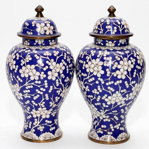 CHINESE CLOISONNE GINGER JARS MID 20TH CENTURY PAIR