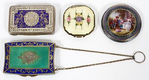 GROUP OF FOUR ENAMELED VANITY CASES