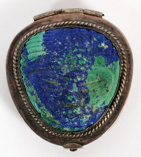 TAXCO STERLING SILVER AND CARVED AZURITE BOX