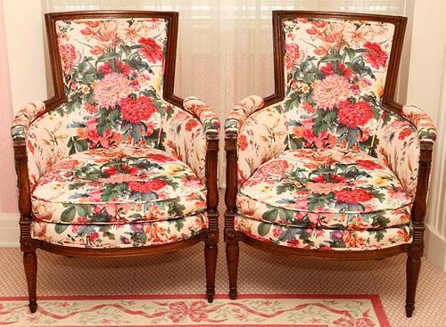 REGENCY INFLUENCED FLORAL UPHOLSTERED ARMCHAIRS