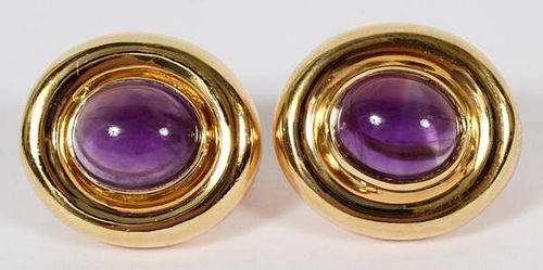 12CT NATURAL AMETHYST AND 14KT YELLOW GOLD EARRINGS