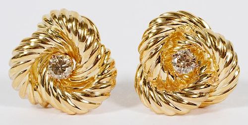 BROWN DIAMOND AND 14KT YELLOW GOLD EARRINGS