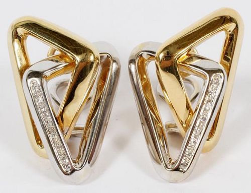 DIAMOND AND 18KT WHITE AND YELLOW GOLD EARRINGS
