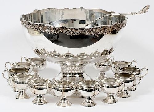 F.B. ROGERS SILVER PLATE PUNCHBOWL AND CUPS