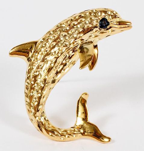 14KT YELLOW GOLD AND .2CT SAPPHIRE DOLPHIN PIN