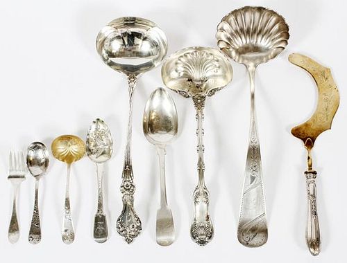 GROUP OF MOSTLY AMERICAN SILVER SERVING ACCESSORIES