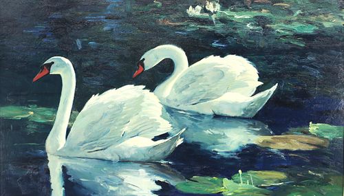 Ken Carlson (b. 1937), Touched by Light - Mute Swans