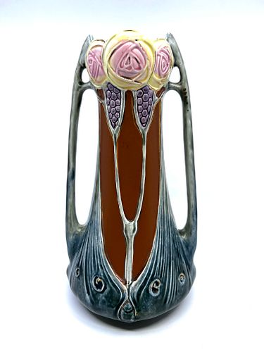 Art nouveau painted pottery vase