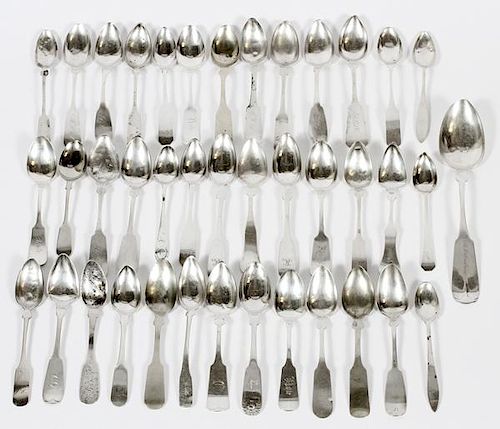 GROUP OF MOSTLY AMERICAN COIN SILVER SPOONS