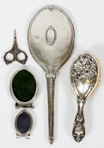 GROUP OF SILVER VANITY ITEMS 19TH-20TH C. 5 PIECES