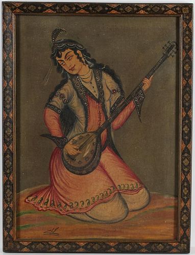 Orientalist Oil on Canvas, Woman Playing Oud