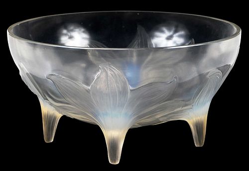 Lalique Footed Opalescent Glass "Lys" Bowl