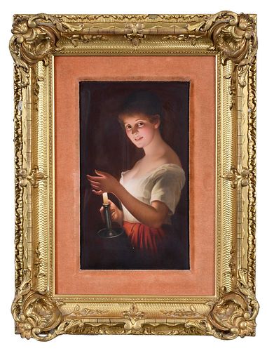 German Porcelain Plaque, Girl with a Candle