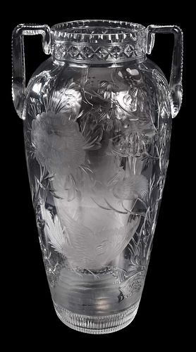Cut Glass Vase, Birds and Flowers