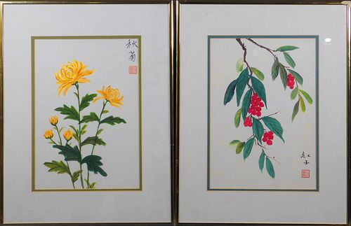Two Chinese Floral Watercolors
