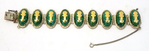 Peruvian Silver, Agate & 18K Gold Bracelet