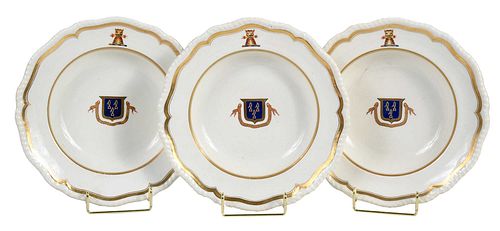 Three Grainger & Co. Worcester Armorial Porcelain Low Bowls, Giffard