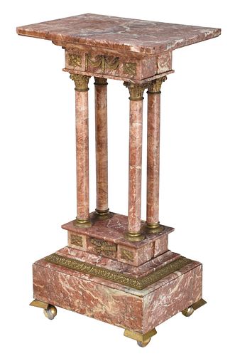 Continental Neoclassical Style Bronze Mounted Rouge Marble Portico Pedestal
