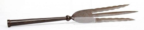 Militaria- Antique Engraved Steel Trident Halberd