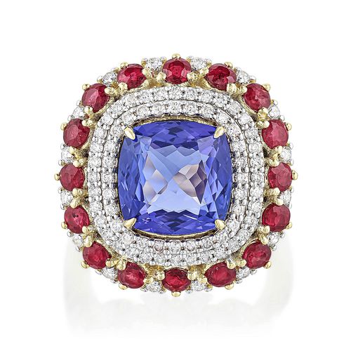 Tanzanite Ruby and Diamond Ring