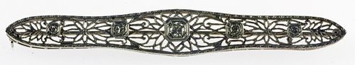 Vintage Art Deco Diamond Open Work Pin on 14K White Gold