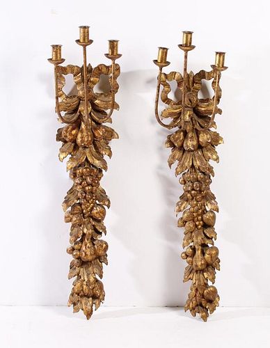 Pair of Spanish Carved Giltwood Wall Candelabra