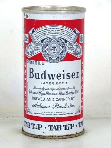 1969 Budweiser Lager Beer 10oz T49-29 Ring Top Houston Texas