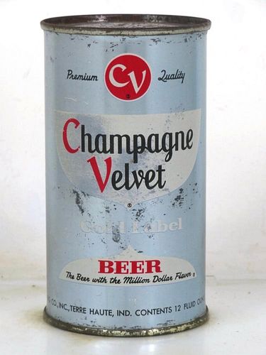1955 Champagne Velvet Gold Label Beer (Blue-Grey) 12oz 49-01 Flat Top Terre Haute Indiana