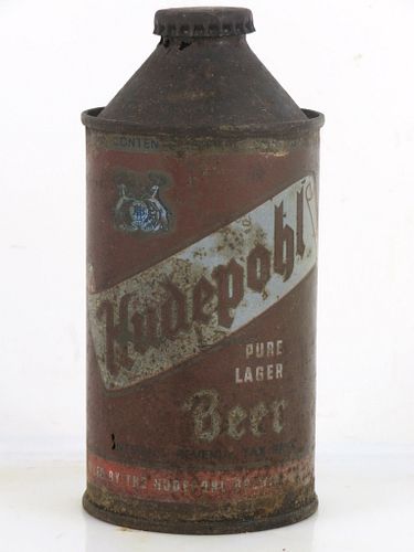 1948 Hudepohl Pure Lager Beer 12oz 169-27 High Profile Cone Top Cincinnati Ohio