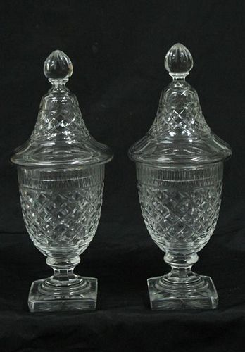 Pair of Urn-Form Cut Glass Apothecary Jars