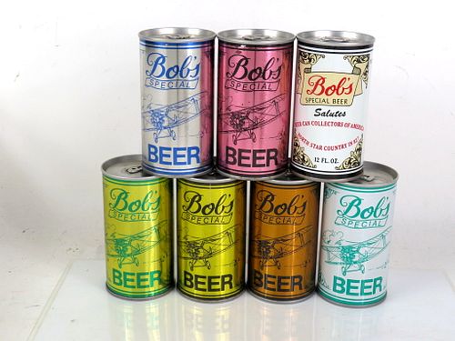 Lot of 7 1979 Bob's Beer Biplane Cans Eco-Tab
