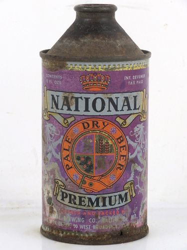 1947 National Premium Beer 12oz 175-01 High Profile Cone Top Baltimore Maryland