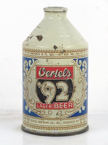 1947 Oertels 92 Lager Beer 12oz 197-14 Crowntainer Louisville Kentucky