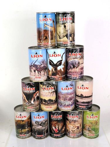 1980 Set of 14 Lion Beer Cans Cape Town South Africa 11.5oz 