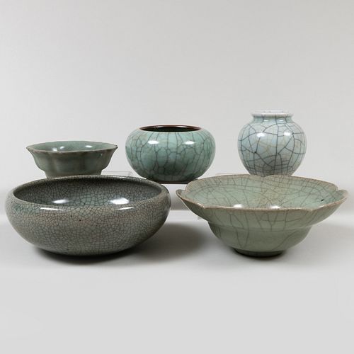 Five Chinese Crackle Glazed Vessels 
