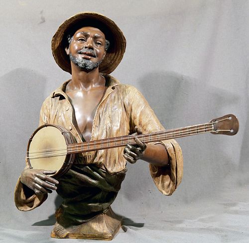 Joseph Le Guluche, attrib., Friedrich Goldscheider Terracotta Bust of a Banjo Player