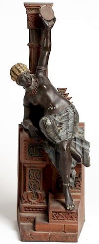 Painted Cast Iron Sculpture Of A Tambourine Player