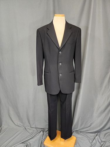 Vintage Emporio Armani Black Mens Wool Suit