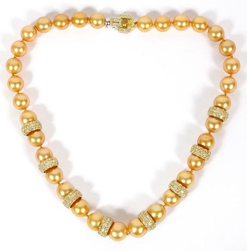 FANCY DIAMONDS AND TAHITIAN GOLDEN PEARL NECKLACE