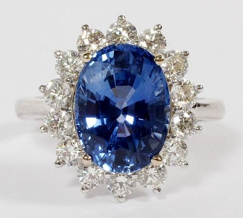 7.39CT BLUE SAPPHIRE AND DIAMOND RING