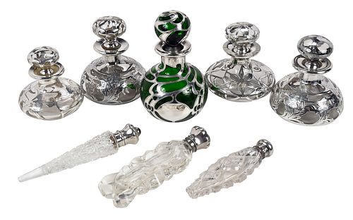 Eight Glass and Silver Perfumes