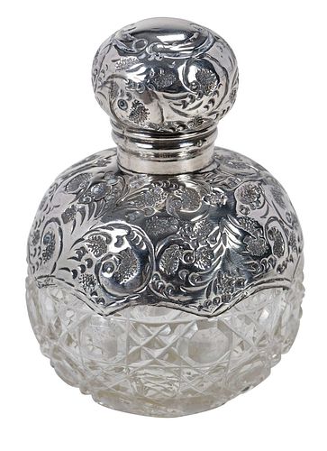 English Silver and Cut Glass Perfume Bottle