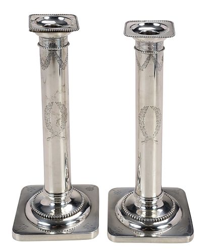 Pair Sterling Column Form Candlesticks